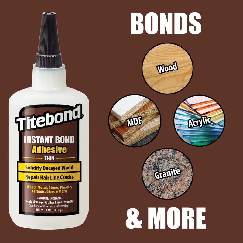 Titebond Instant Bond Wood Adhesive, Thin Viscosity, Clear, 2 oz., 6201 - Image 4